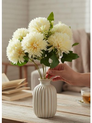 Nettenevime Yapay Çiçek Krizantem Krem Renk Kartopu Büyük Boy 7 Toplu 40CM