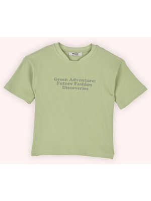 Panço Erkek Bebek Bisiklet Yaka Yazı Baskılı Yeşil Tişört