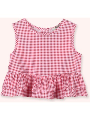 Panço Kız Bebek Fırfır Detaylı Nar Bluz