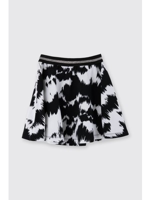 Panço Kız Bebek Beli Simli Lastikli Desenli Örme Siyah Etek