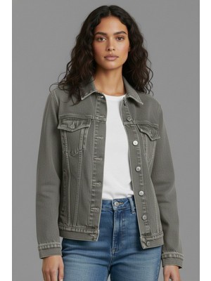 Wkm Kadın Rahat Kesim Çift Cepli Denim Kot Ceket