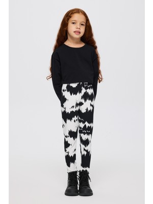 Panço Kız Çocuk Desenli Siyah Tayt Normal Bel Lastikli Günlük Kullanım İçin Tasarlandı