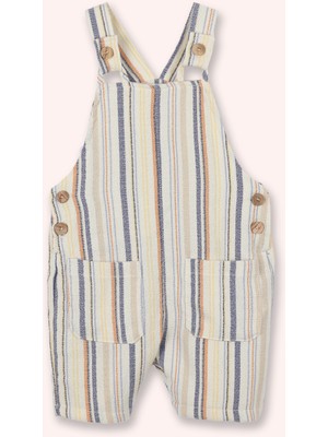 Panço Erkek Bebek Çizgi Desenli Ekru Salopet