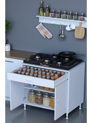 Eliusta Yankı 56 cm Derinlik 70 cm Genişlikte Dolap Baharat Raflı Set Üstü Ocak Uyumlu 70X88X56 cm Dolap