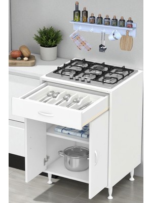 Eliusta Yankı 56 cm Derinlik 65 cm Genişlikte Dolap Baharat Raflı Set Üstü Ocak Uyumlu 65X88X56 cm Dolap
