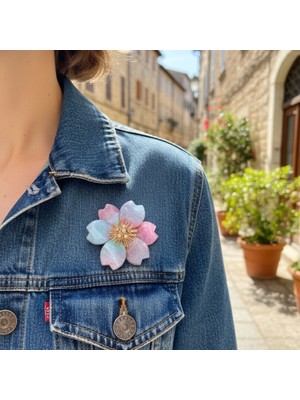 Lente Aksesuar Soft Renkli Şeftali Çiçeği Broş-Rengarenk Sedefli Kadın Yaka Iğnesi