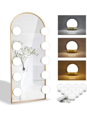 Marsilyan Nostalji Hollywood Tarzı 10'lu Makyaj Masası Aynası Beyaz Led Işıklı Lamba USB (4887)