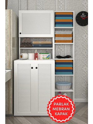 Kenzlife Membran Çamaşır Makinesi Dolabı Kasparovmaks Byzbyz Panjur 180*096*55-20 Mebran Kapak Mdf Gövde Banyo Kapaklı Arkalıksız