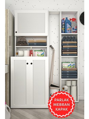 Kenzlife Membran Çamaşır Makinesi Dolabı Kasparovsüpürge Byzbyz Panjur 180*126*55-20 Mebran Kapak Mdf Gövde Banyo Kapaklı Arkalıksız