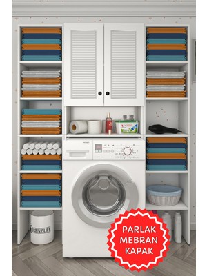 Kenzlife Membran Çamaşır Makinesi Dolabı Sinemmaksduble Byzbyz Panjur 180*126*30 Mebran Kapak Suntalam Gövde Kapaklı Arkalıklı Raflı
