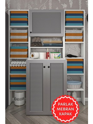 Kenzlife Membran Çamaşır Makinesi Dolabı Kasparovmaksduble Gribyz Panjur 180*126*55-20 Mebran Kapak Mdf Gövde Banyo Kapaklı Arkalıksız