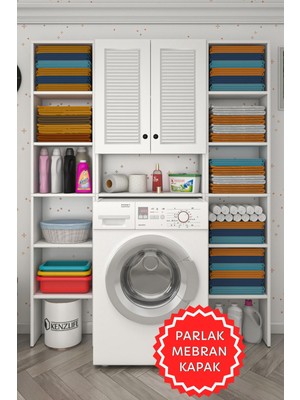 Kenzlife Membran Çamaşır Makinesi Dolabı Veronikamaksduble Byzbyz Panjur 180*126*20 Mebran Kapak Suntalam Gövde Arkalıksız Raflı
