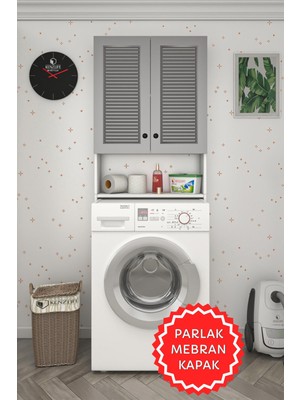 Kenzlife Membran Çamaşır Makinesi Dolabı Veronika Gribyz Panjur 180*066*20 Mebran Kapak Mdf Gövde Çift Kapaklı Arkalıksız