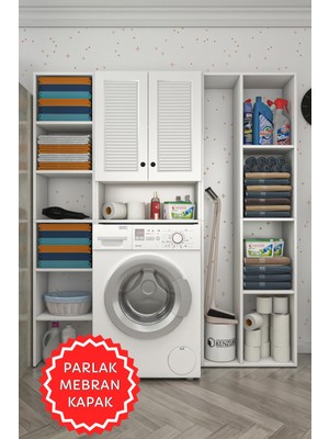 Kenzlife Membran Çamaşır Makinesi Dolabı Sinemmega Byzbyz Panjur 180*156*30 Mebran Kapak Mdf Gövde Kapaklı Arkalıklı Raflı