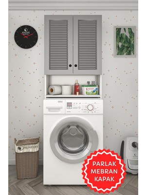 Kenzlife Membran Çamaşır Makinesi Dolabı Sinem Gribyz Panjur 180*066*30 Mebran Kapak Mdf Gövde Kiler Kapaklı Arkalıklı