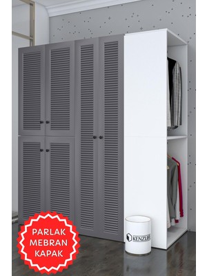Kenzlife Membran Çamaşır-Kurutma Makinesi Dolabı ve Giysi Dolabı Bistami Sağ Gribyz Panjur 180*160*60 Mebran Kapak Mdf Gövde