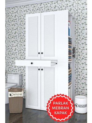 Kenzlife Membran Çamaşır-Kurutma Makinesi Dolabı Ahi Evran Sağ Byzbyz Panjur 187*090*60 Mebran Kapak Mdf Gövde