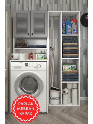Kenzlife Membran Çamaşır Makinesi Dolabı Hayzumsüpürge Gribyz Panjur 180*126*55 Mebran Kapak Mdf Gövde