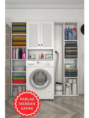 Kenzlife Membran Çamaşır Makinesi Dolabı Veronikamega Byzbyz Panjur 180*156*20 Mebran Kapak Mdf Gövde Arkalıksız Raflı