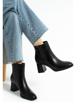 Bufu Luna Noır Parlak Topuklu Kadın Bot, Şık, Zarif, Günlük Kullanıma Uygun Modern Tasarım