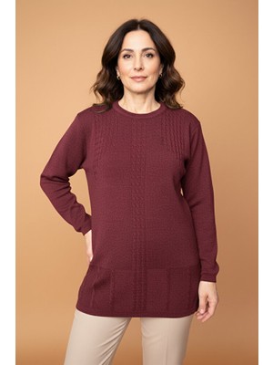 Ravencia Kadın Bisiklet Yaka Likralı Desenli Triko Anne Kazak