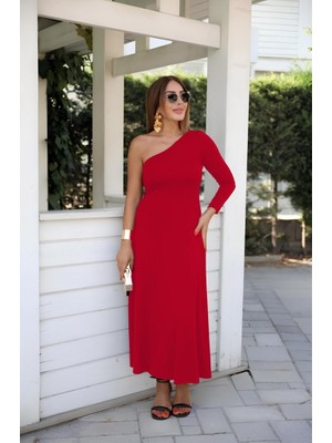 Etiler Collection Kadın Uzun Kollu Tek Omuz Detay Krep Elbise