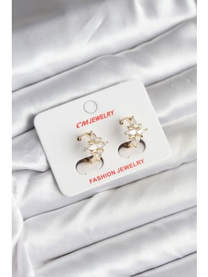 Maarketim 14K Gold Renk Kaplama Kutup Yıldız Zirkon Taşlı CM Kadın Küpe