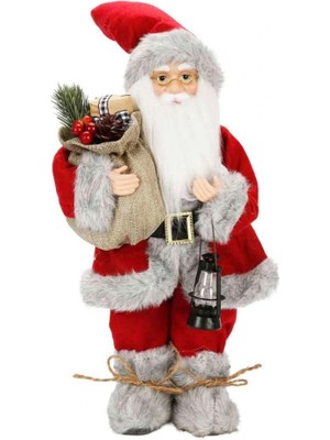 Osense Gri Kürklü Noel Baba Dekoratif Biblo 41 cm