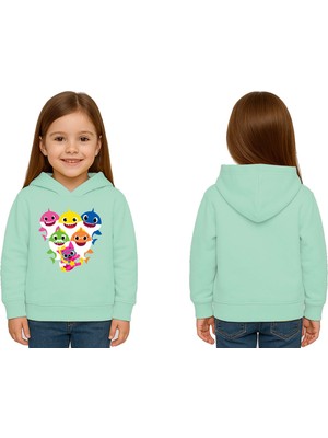 Sedirli Unisex Baby Shark Baskılı Çocuk Swaetshirt Kapşonlu 3 Iplik Şardonlu