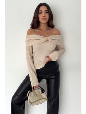 Noa Noa Kadın Omuz Açık Toka Detaylı Bluz – Burgundy Charm