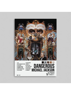 Orendart Michael Jackson - Dangerous Albüm Spotify Çerçeveli - Çerçevesiz Poster Tablo