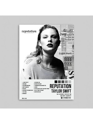 Orendart Taylor Swift - Reputation Albüm Spotify Çerçeveli - Çerçevesiz Poster Tablo