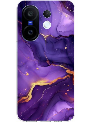 TechTree Vivo X200 Fe Uyumlu Ametist Taşı Mor Mermer Baskılı Silikon Kılıf