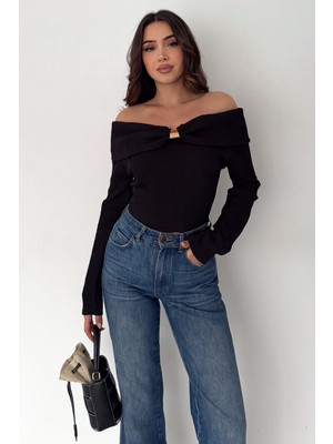 Noa Noa Kadın Omuz Açık Toka Detaylı Bluz – Burgundy Charm