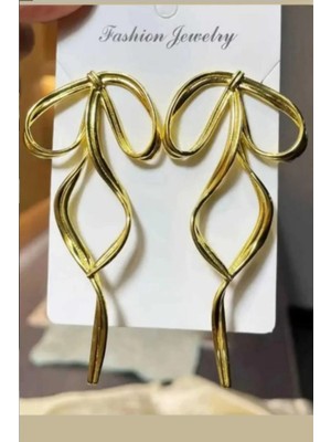 Design 4N Fiyonk Küpe Gold Görünümlü (8cm)