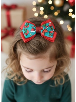 Toka Delisi Gold Kırmızı Yılbaşı Tokası, Kırmızı Fiyonk Toka, Çocuk Toka Hand Made Grogren Kurdele Hediye