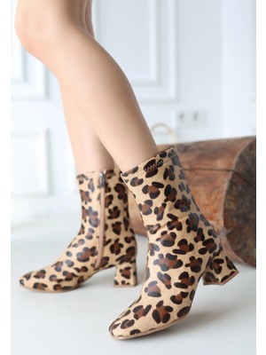 Diaways Birta Leopar Cilt Streç Topuklu Bot