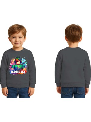 Sedirli Unisex Roblox Baskılı Çocuk Swaetshirt 3 Iplik Şardonlu