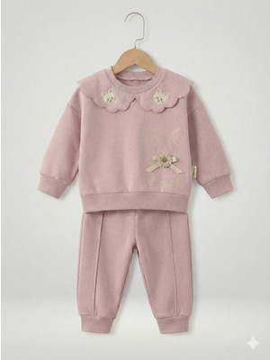 Selvira Bebek-Çocuk Eşofman Takımı | Nakışlı 3 Iplik Şardonlu Çocuk Sweatshirt Alt Üst Takım