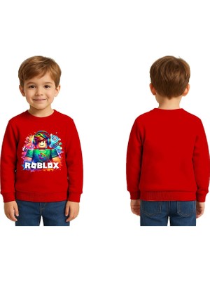 Sedirli Unisex Roblox Baskılı Çocuk Swaetshirt 3 Iplik Şardonlu