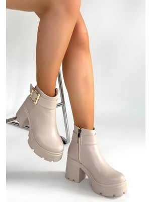 Diaways Pinma Bej Cilt Topuklu Bot