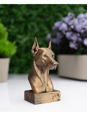 Makerpax Doberman Köpek Büst Heykel – El Yapımı Dekoratif Figür 12CM – Masa Üstü Süs Eşyası