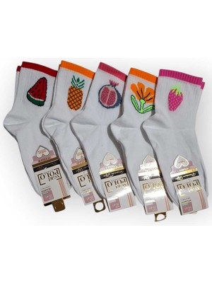 Multipa Xgri Polo Meyve Baskılı Pamuklu Kolej Çorabı 5 Çift