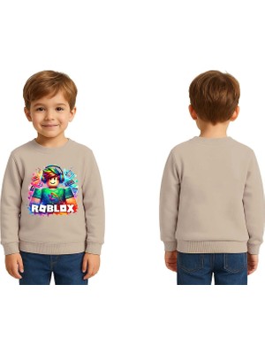 Sedirli Unisex Roblox Baskılı Çocuk Swaetshirt 3 Iplik Şardonlu