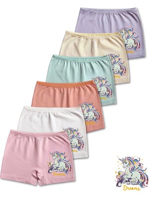 Giza Kids %95 Pamuklu Kız Çocuk Süprem Penye Boxer Külot Iç Çamaşır 6lı Set