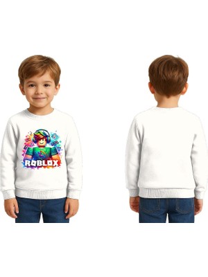 Sedirli Unisex Roblox Baskılı Çocuk Swaetshirt 3 Iplik Şardonlu