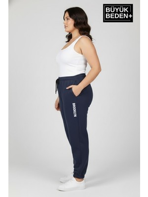 Superlife Kadın Büyük Beden Brooklyn Baskılı Paça Lastikli  Jogger Ince Eşofman Altı  SPR26BEAK951-2