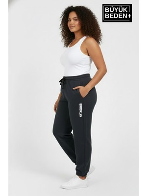 Superlife Kadın Büyük Beden Brooklyn Baskılı Paça Lastikli  Jogger Ince Eşofman Altı  SPR26BEAK951-2