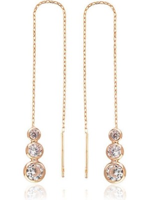 Özcömert Silver Gümüş Beyaz Taşlı Zincirli Küpe