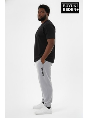 Superlife Erkek Büyük Beden Brooklyn Baskılı Paça Lastikli  Jogger Ince Eşofman Altı  SPR26BEA951-2